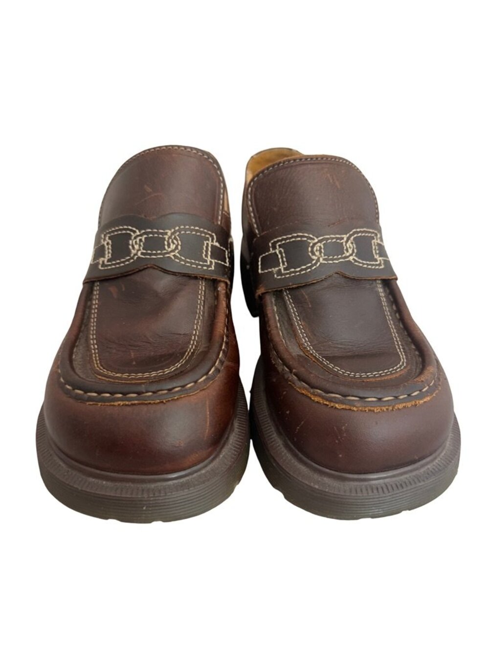 Dr. Martens 8401 Brown Leather Platform Loafers Chunky Chain Sole Size 4 Women's